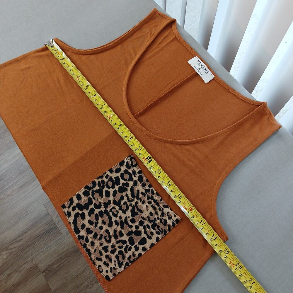 Medium Zenana Leopard Print Pocket Tank Top in Almond Orange - Picture 10 of 13